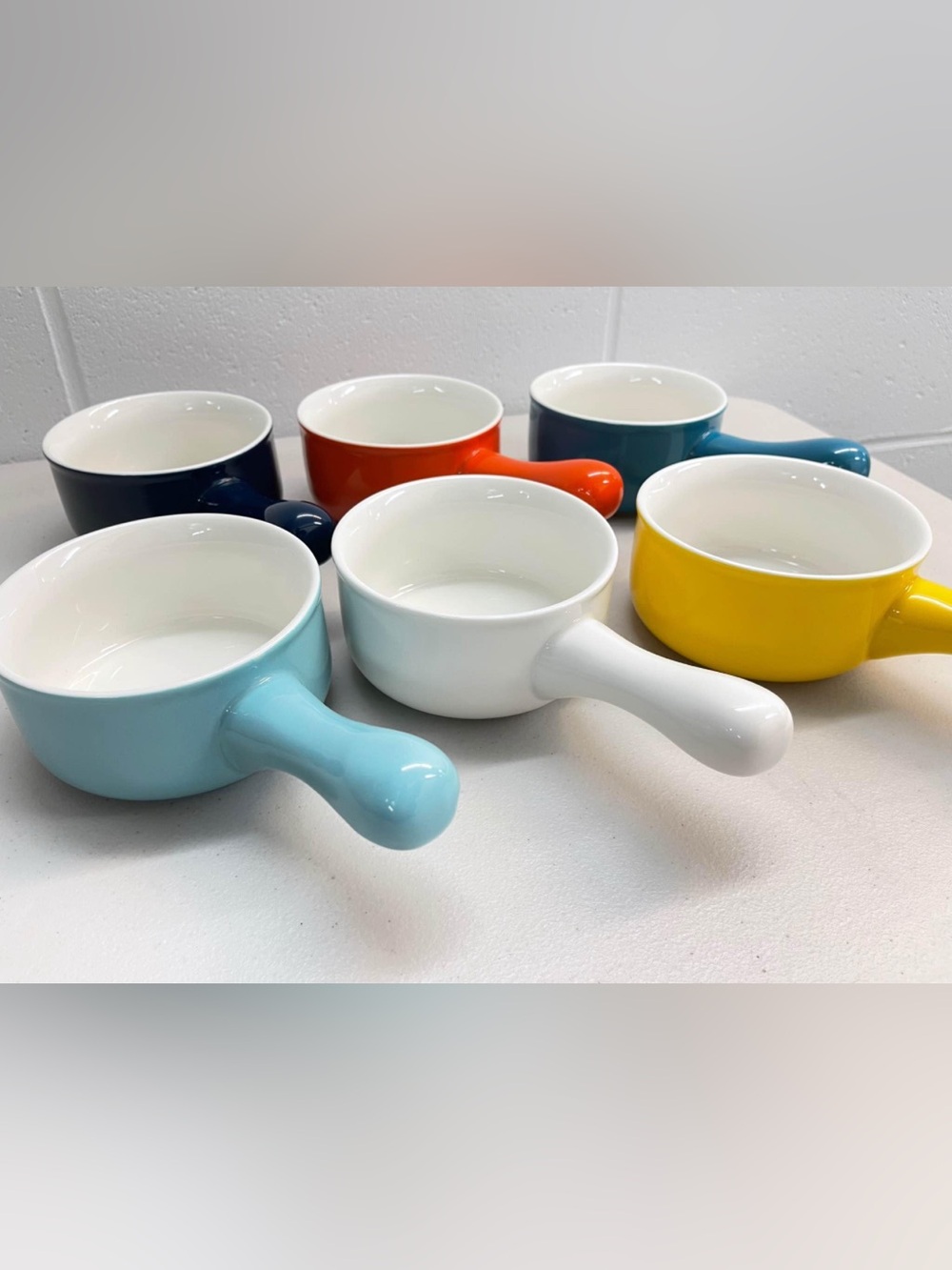 Colorful Ceramic Handled Soup Bowls - Set of 6